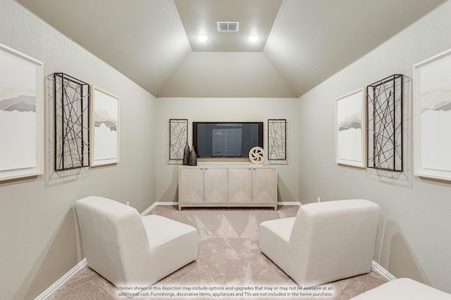 325 Atlas Cedar Dr, Glenn Heights, TX 75154 - cinema room with vaulted ceiling and carpet floors