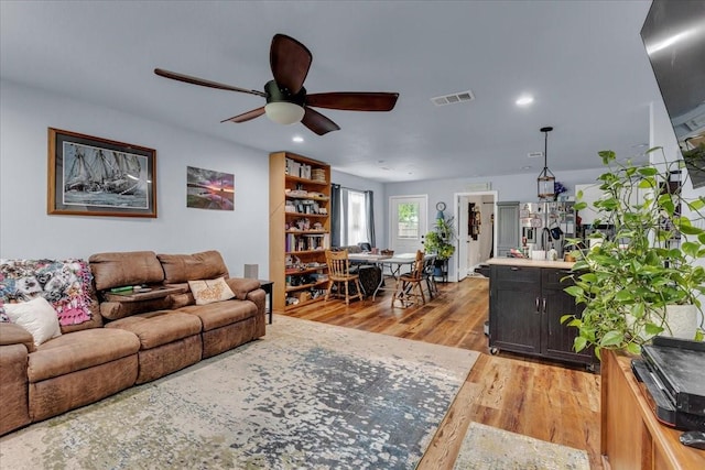 311 W Oak St, Whitewright, TX 75491 - living area with ceiling fan, light wood-style floors, and recessed lighting