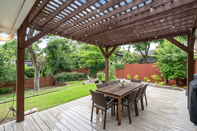 7845 Blackbird Ln, Dallas, TX 75238 - deck with a fenced backyard, outdoor dining area, and a pergola