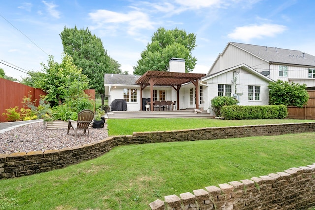 7845 Blackbird Ln, Dallas, TX 75238 - back of house with a pergola, a chimney, a fenced backyard, and a patio