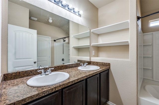 408 Citation Ln, Ponder, TX 76259 - bathroom featuring double vanity and shower / bathtub combination