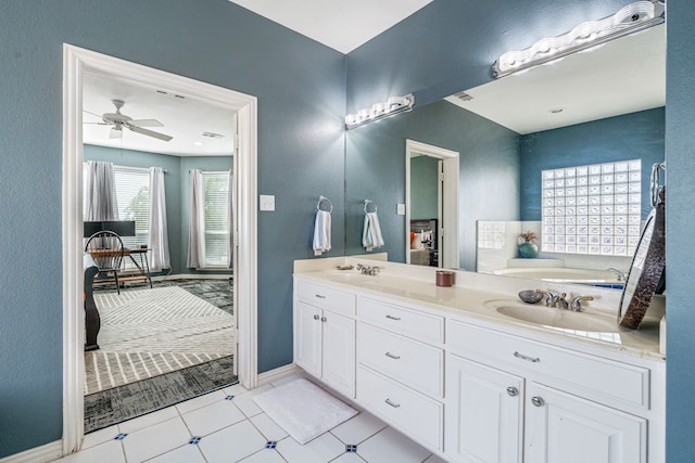 8800 Summit Point Ct, Fort Worth, TX 76179 - full bathroom featuring a garden tub, double vanity, and ceiling fan
