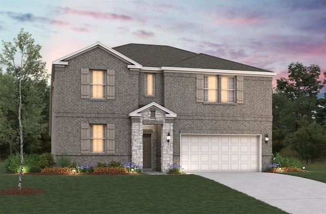 2003 Partridge Rd, Princeton, TX 75407 - view of front of home featuring a garage, driveway, brick siding, and a yard