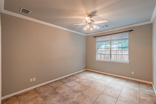 2268 Fletcher Trl, Plano, TX 75025 - unfurnished room with a ceiling fan, ornamental molding, and light tile patterned floors