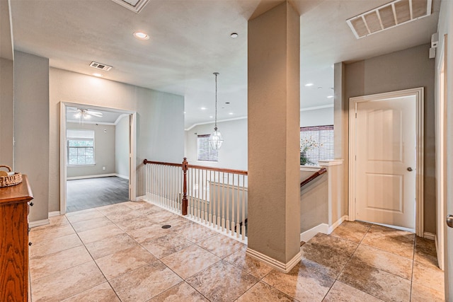 2268 Fletcher Trl, Plano, TX 75025 - corridor with crown molding, recessed lighting, and tile patterned floors