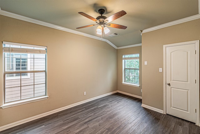 2268 Fletcher Trl, Plano, TX 75025 - spare room with dark wood finished floors, crown molding, and a ceiling fan