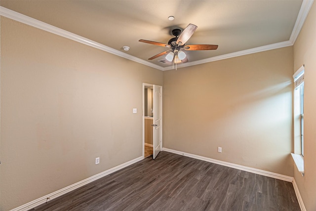 2268 Fletcher Trl, Plano, TX 75025 - spare room with dark wood-type flooring, ceiling fan, ornamental molding, and a smoke detector