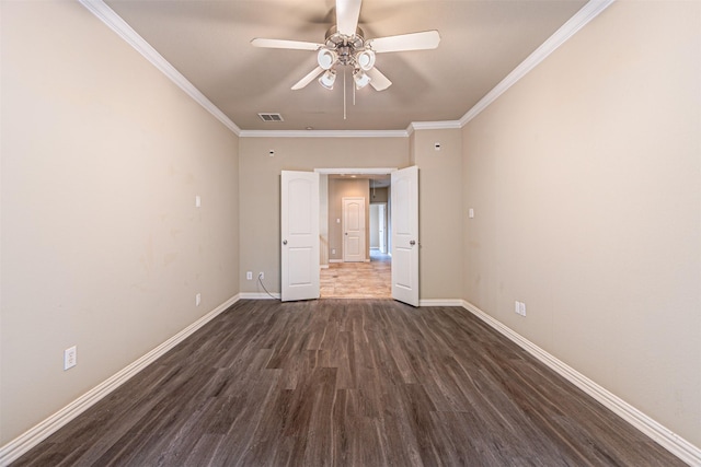 2268 Fletcher Trl, Plano, TX 75025 - spare room with ceiling fan, dark wood finished floors, and ornamental molding