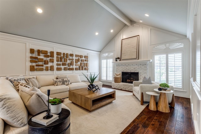 6404 Camille Ave, Dallas, TX 75252 - living area featuring hardwood / wood-style floors, a brick fireplace, and recessed lighting