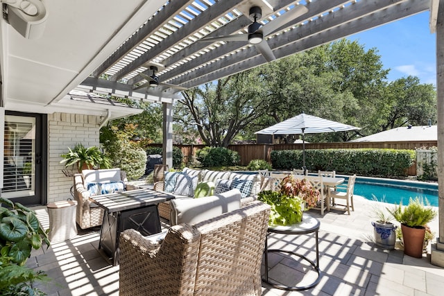 7120 Leameadow Dr, Dallas, TX 75248 - fenced backyard featuring a pergola, outdoor lounge area, and a patio