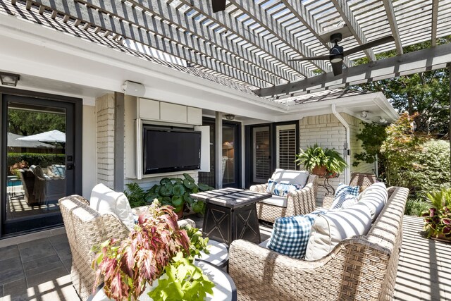 7120 Leameadow Dr, Dallas, TX 75248 - view of patio featuring an outdoor living space and a pergola