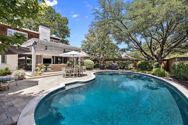 7120 Leameadow Dr, Dallas, TX 75248 - view of swimming pool featuring a pergola, a patio, and a fenced backyard