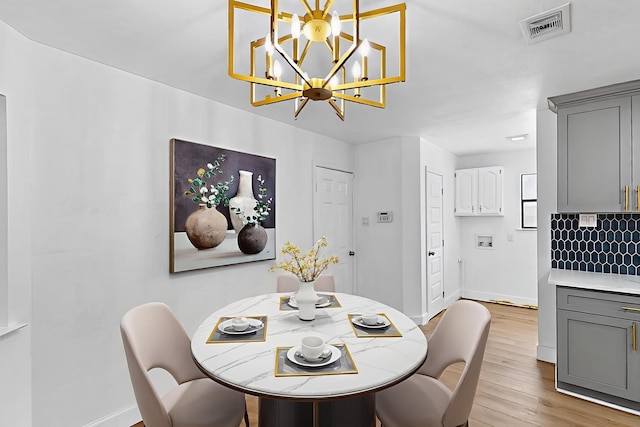 2258 Valley, Carrollton, TX 75006 - dining room with light wood-style flooring and a chandelier