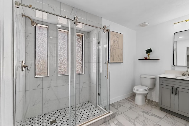 2258 Valley, Carrollton, TX 75006 - full bath featuring a stall shower, vanity, and marble finish flooring