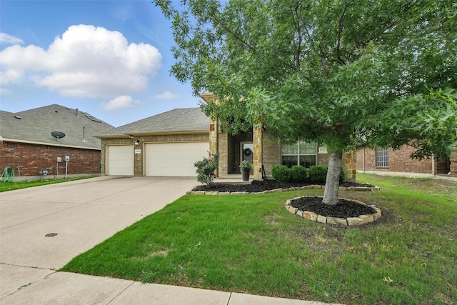 14049 Wrangler Way, Haslet, TX 76052 - view of front of property with a garage, concrete driveway, a front lawn, and brick siding