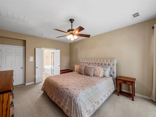 7804 Rocky Mountain Ln, Mckinney, TX 75070 - bedroom featuring light carpet, a ceiling fan, and connected bathroom