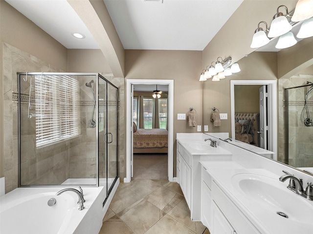 7804 Rocky Mountain Ln, Mckinney, TX 75070 - ensuite bathroom with healthy amount of natural light, a stall shower, double vanity, and a bath