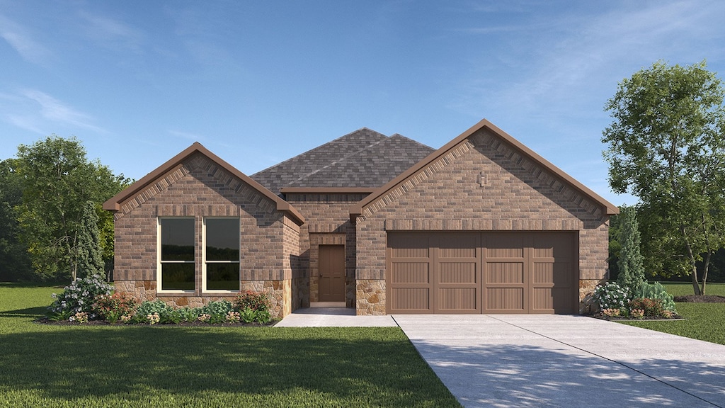 4123 Plateau Dr, Forney, TX 75126 - view of front of property with a garage, driveway, a front lawn, and roof with shingles