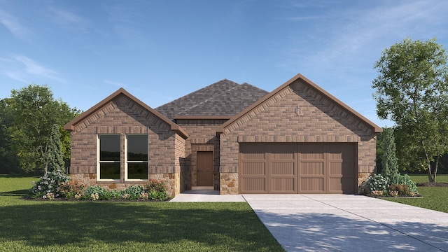 4123 Plateau Dr, Forney, TX 75126 - view of front of property with a garage, driveway, a front lawn, and roof with shingles