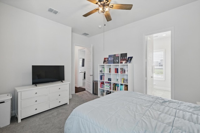1208 S Pecan Pkwy, Northlake, TX 76247 - carpeted bedroom with ensuite bath and ceiling fan