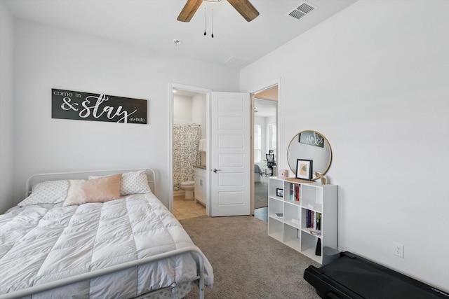1208 S Pecan Pkwy, Northlake, TX 76247 - carpeted bedroom featuring ensuite bathroom and a ceiling fan
