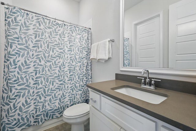 1208 S Pecan Pkwy, Northlake, TX 76247 - full bath featuring vanity, curtained shower, and tile patterned floors