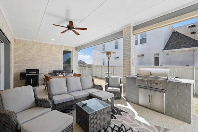 1208 S Pecan Pkwy, Northlake, TX 76247 - view of patio featuring outdoor lounge area, ceiling fan, area for grilling, and outdoor dining space