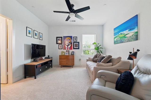 1078 Maverick Dr, Allen, TX 75013 - living room with light carpet and a ceiling fan