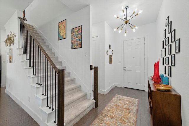 1078 Maverick Dr, Allen, TX 75013 - entryway with a chandelier, dark wood-style floors, and stairs