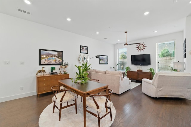 1078 Maverick Dr, Allen, TX 75013 - living area featuring dark wood-type flooring, recessed lighting, and ceiling fan