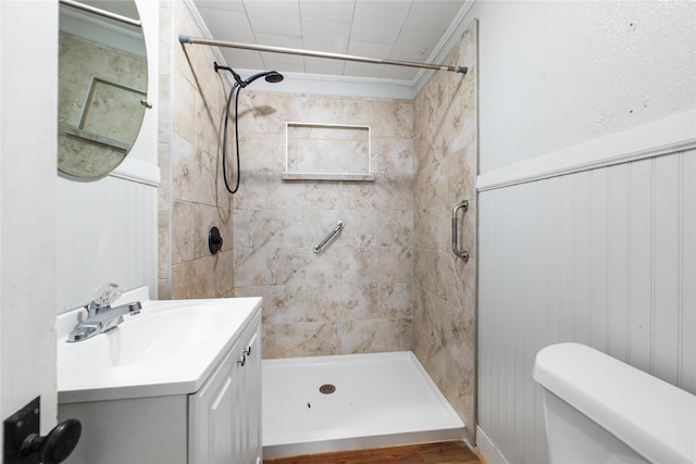 701 S Austin St, De Leon, TX 76444 - bathroom with a shower stall, vanity, and ornamental molding