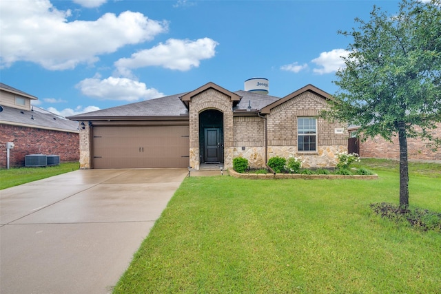 706 Meadow Creek Ln, Josephine, TX 75189 - single story home with an attached garage, concrete driveway, a front lawn, and stone siding