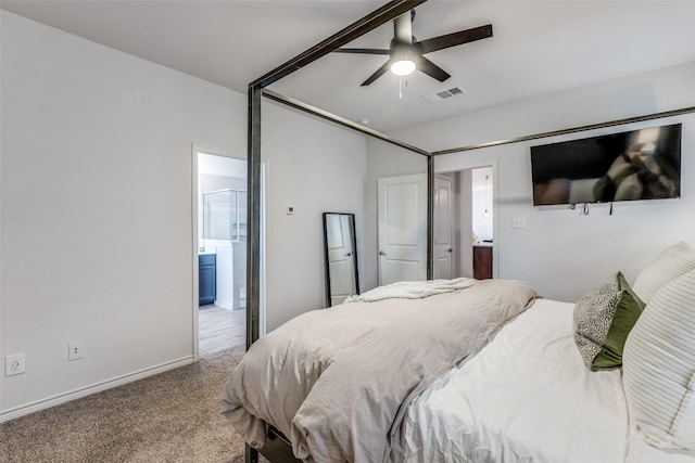 604 Grand Falls Ln, Mckinney, TX 75071 - carpeted bedroom featuring connected bathroom and ceiling fan