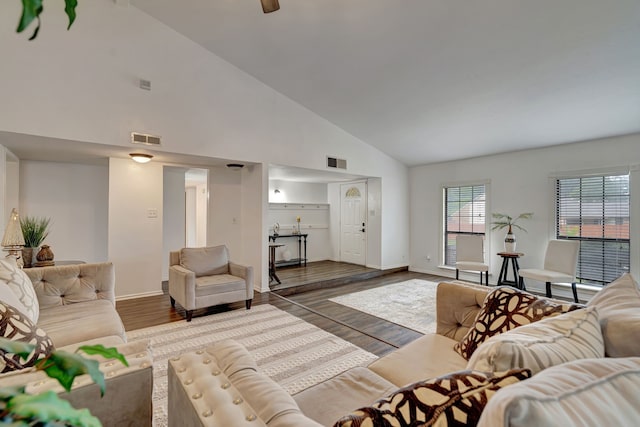 3909 Commonwealth Dr, Flower Mound, TX 75028 - living area with wood finished floors and high vaulted ceiling