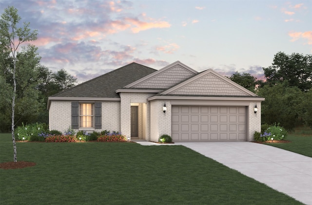 1610 Dove Dr, Princeton, TX 75407 - view of front of property featuring an attached garage, a lawn, concrete driveway, and brick siding