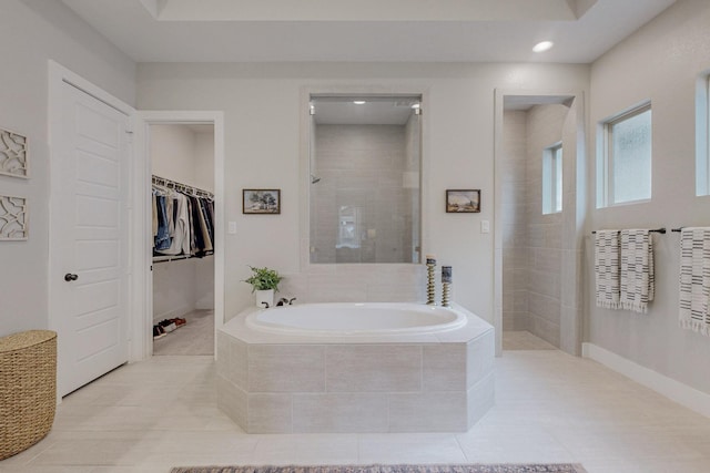 2801 Capitol Pl, Melissa, TX 75454 - full bath featuring tile patterned flooring, a garden tub, a walk in closet, recessed lighting, and walk in shower