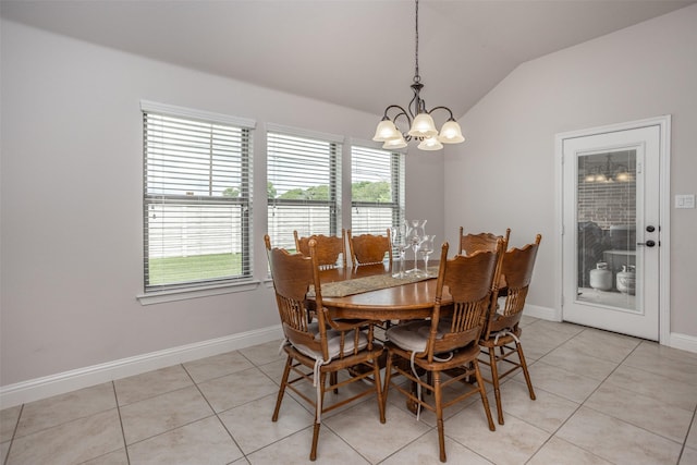 103 Loving Trl, Justin, TX 76247 - dining area featuring lofted ceiling, a chandelier, and light tile patterned floors
