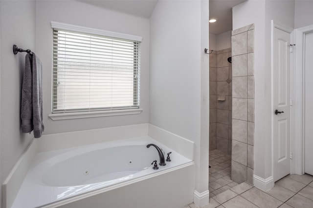 103 Loving Trl, Justin, TX 76247 - full bath featuring a tub with jets, tiled shower, and tile patterned floors