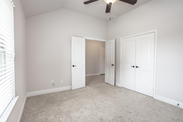 103 Loving Trl, Justin, TX 76247 - unfurnished bedroom featuring carpet flooring, a closet, lofted ceiling, and ceiling fan