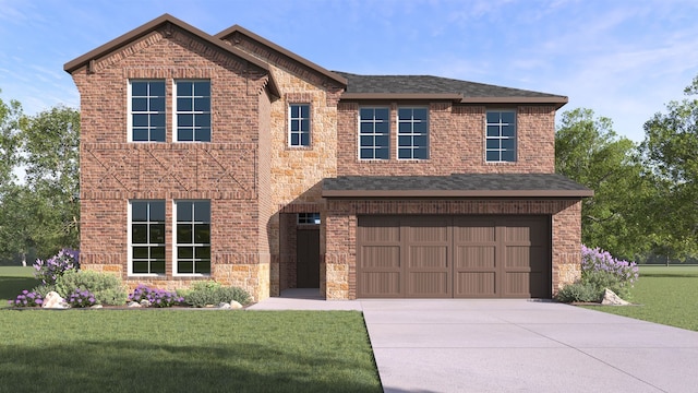 4121 Plateau Dr, Forney, TX 75126 - view of front facade featuring an attached garage, driveway, a front yard, and brick siding
