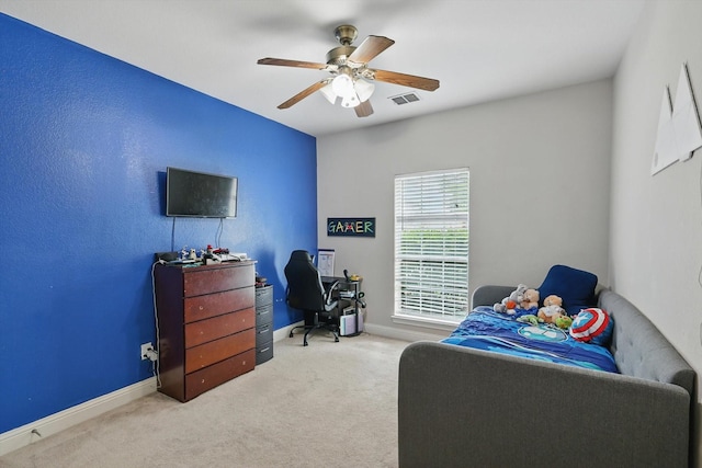 13272 Blue Jean Dr, Fort Worth, TX 76052 - carpeted bedroom with a desk and ceiling fan