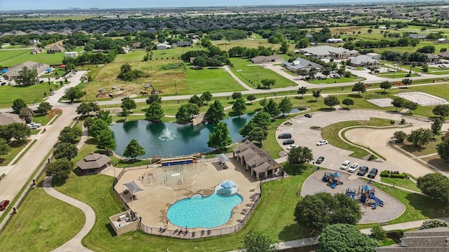 13272 Blue Jean Dr, Fort Worth, TX 76052 - aerial view of property and surrounding area with a nearby body of water and a pool area