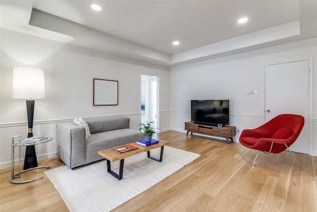 6328 Bandera Ave Unit C, Dallas, TX 75225 - living area with a raised ceiling, wood finished floors, and recessed lighting