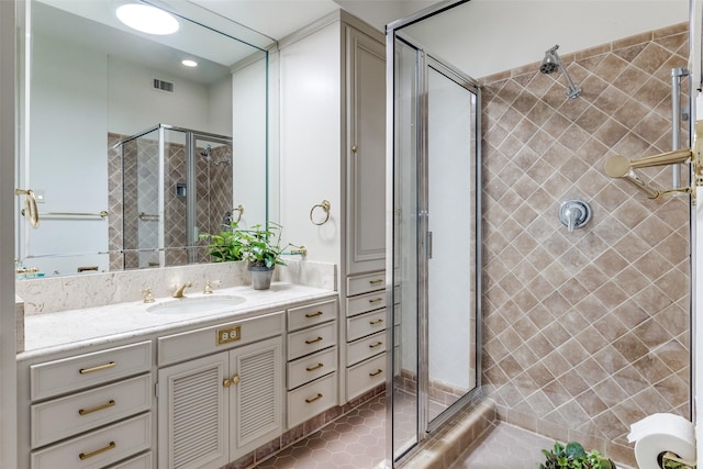6328 Bandera Ave Unit C, Dallas, TX 75225 - bathroom featuring vanity, a stall shower, and tile patterned floors
