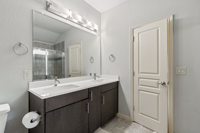 1108 Sheldon Dr, Anna, TX 75409 - bathroom with tile patterned floors, a shower stall, and double vanity