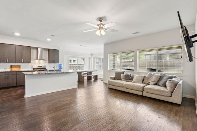 1108 Sheldon Dr, Anna, TX 75409 - living area with a ceiling fan, dark wood-type flooring, and recessed lighting