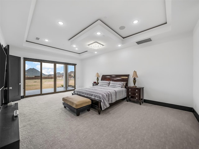 7604 Nocona Dr, Parker, TX 75098 - bedroom featuring a tray ceiling, access to outside, carpet, and recessed lighting