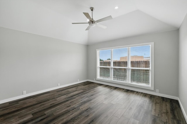 2528 Forestwood Dr, Flower Mound, TX 75028 - unfurnished room featuring vaulted ceiling, dark wood-type flooring, a ceiling fan, and recessed lighting