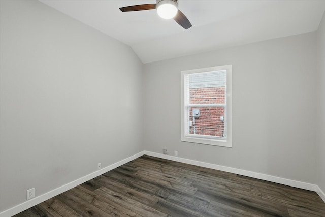2528 Forestwood Dr, Flower Mound, TX 75028 - unfurnished room with a ceiling fan, dark wood finished floors, and vaulted ceiling