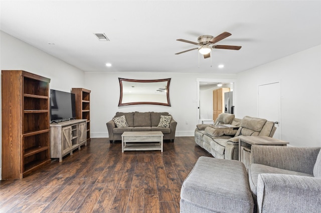 814 S Western Hills Dr, Howe, TX 75459 - living room with ceiling fan, dark wood-style floors, and recessed lighting